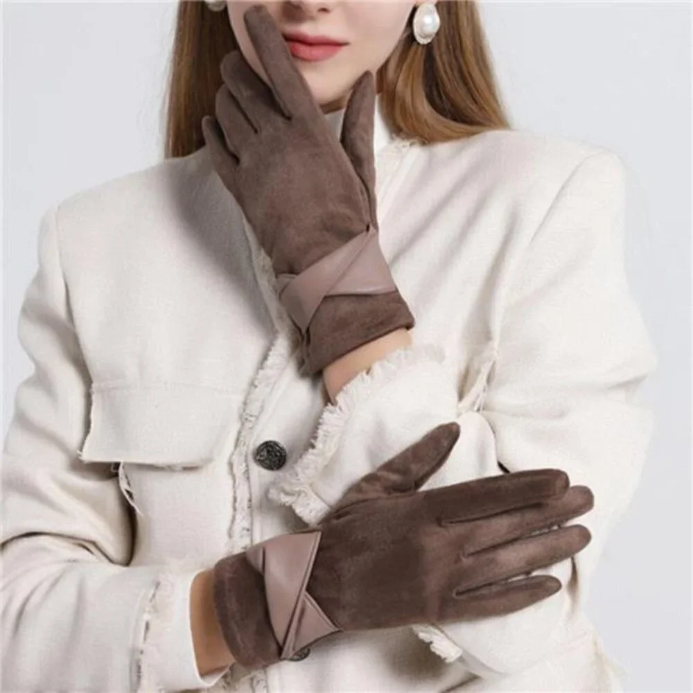 Warm Leather Trimmed Suede Gloves
